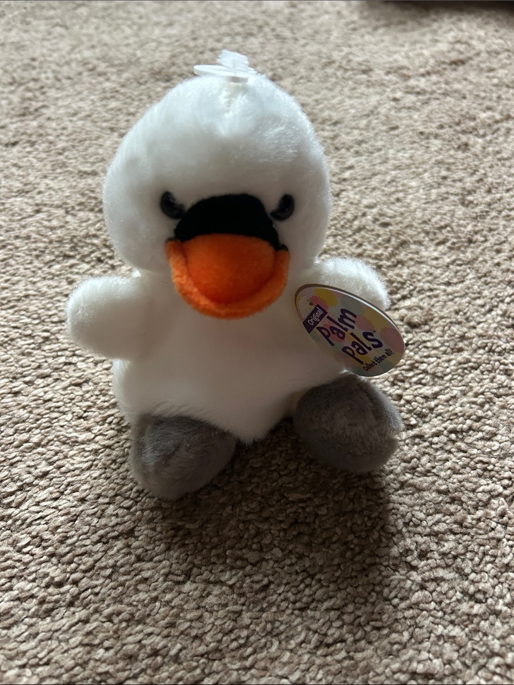 White Plush Duck Stuffed Animal with Orange Beak and Gray Feet - Palm Pals